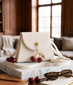 Cute Cherry Charm White Crossbody Bag
