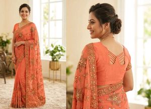 Elegant peach Embroidered Saree