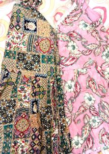 Pink Floral Print Kurti with Lace Trim