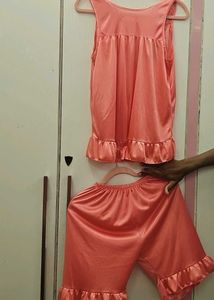 Peach Satin Night Suit Set