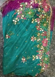 Embroidered Teal & Magenta Saree
