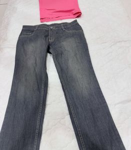 Grey  Embroidered Jeans