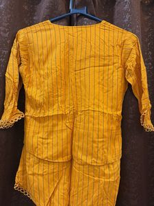 Yellow Striped Kurta with Lace
