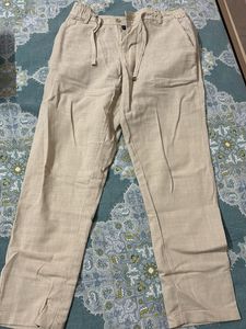 Men's Beige Linen Blend Drawstring Pants