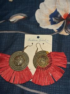 Red Tassel Statement Earrings