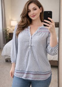Boho Geometric Print Tunic Top