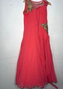 Stunning Coral Ethnic Gown with Embellishments
