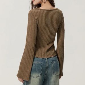 Cinched Waist Ribbed Square Neck Top