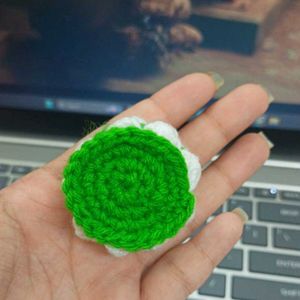 Crocheted Strawberry Cake Charm Keychain