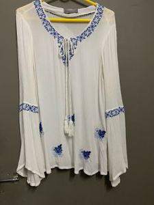 Vero Moda White Embroidered Bell Sleeve Top