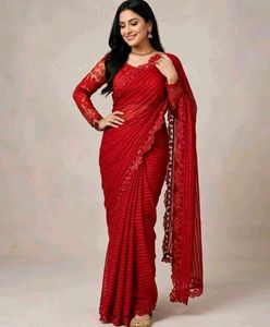 Elegant Red Embroidered Saree