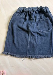 Classic Denim Mini Skirt with Fringes