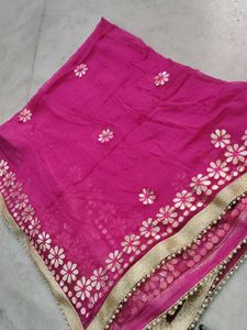 Vibrant Pink Heavy Embroidered Dupatta