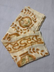 Light Yellow Saree with Abstract Print