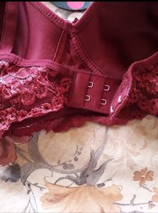 maroon cotton non padded lace bra 32
