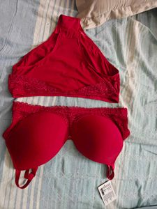 Red Lace Trim Bra & Panty Set