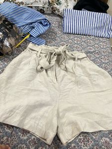 H&amp;M Linen Blend Belted Shorts