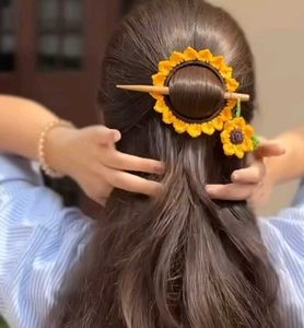 Crocheted Sunflower Hair Stick