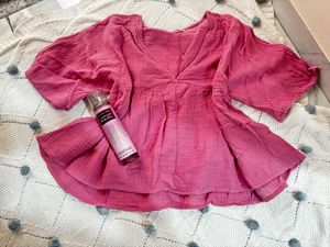 V-Neck Gauze pink Top
