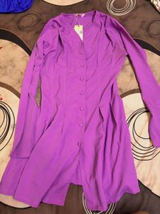 V-Neck Button-Up Midi Dress