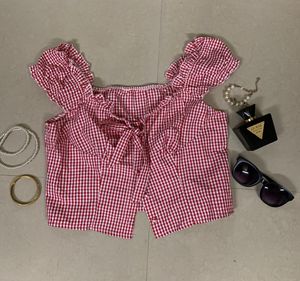 Red Gingham Tie-Front Top