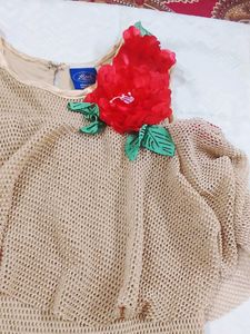 Elegant Beige Dress with Rose Accent