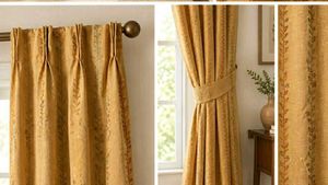 Floral Striped Curtains - Golden Hue