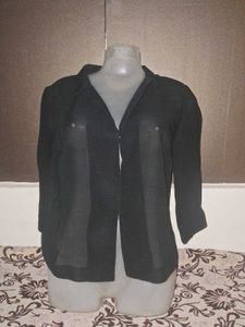 transparent Chic Black Sheer Button-Up Shirt