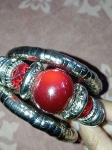 Red Stone Silver Bracelet