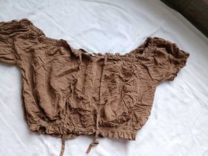 Brown Off-Shoulder Crop Top