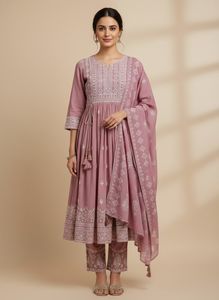 Mauve Pink Chikankari Embroidery Kurta Set