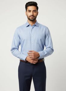 Men's Blue Checkered Dress Shirt