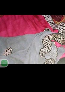 Pink &amp; Silver Saree with Blouse