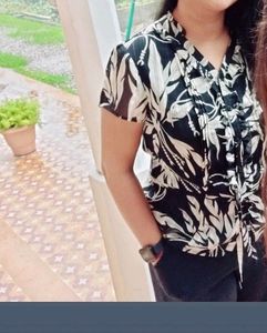 Beautiful Shirt Top, V-neck, Black &amp; Off White, Tie Up At Waist, Inner Lining.