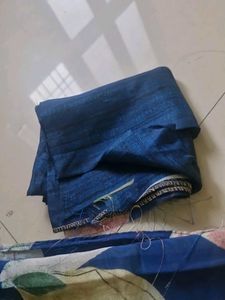 Navy blue floral printed saree with blouse piece