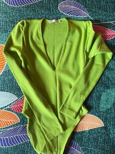 Lime Green Plunging Neckline Bodysuit