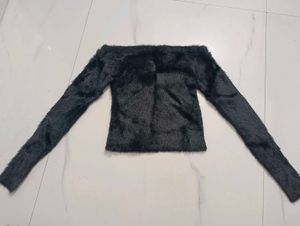 Black Furry Off shoulder warm top