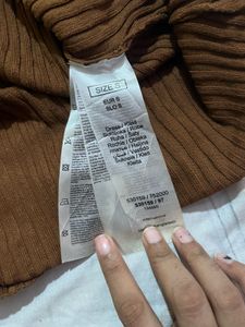 Brown Ribbed Midi Dress | Full Sleeve Elegant Dres