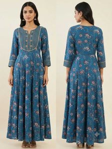 Beautiful Blue Floral Anarkali Kurta