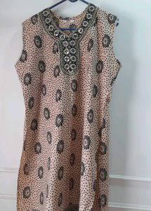 Unused Beige Short Kurti with Embellished Neckline