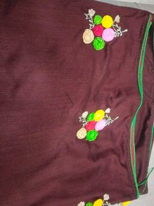 Embroidered Maroon Saree with Blouse