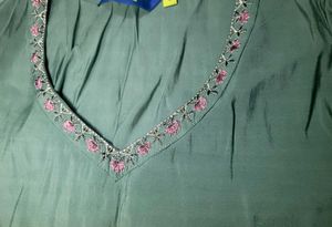 Elegant Teal Kurta with Neck Embellishment