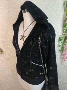 Black Star Print Zip-Up Hoodie