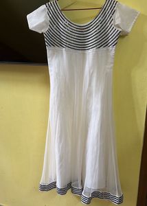 White Net Anarkali with Churi Pants and Duppatta