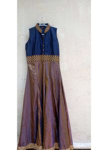 Dual-Tone Navy & Purple Silk Gown