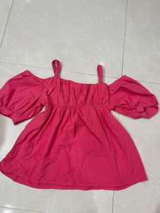 Pink Ruched Puff-Sleeve Peplum Top