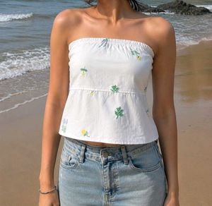 White Embroidered Tube Top