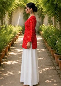 Red Bandhani Print Kurta XS