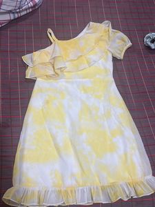 Yellow Tie-Dye Ruffle Dress