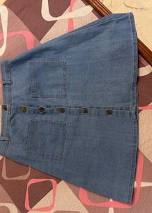 Denim Button-Up A-Line Skirt🩵